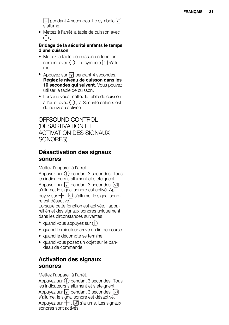 Activation des signaux sonores | Electrolux EQT4520BOG User Manual | Page 31 / 80