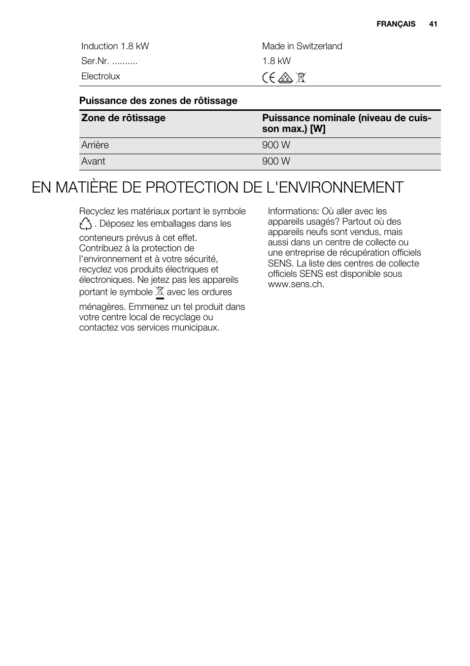En matière de protection de l'environnement | Electrolux EQT4520BOG User Manual | Page 41 / 80