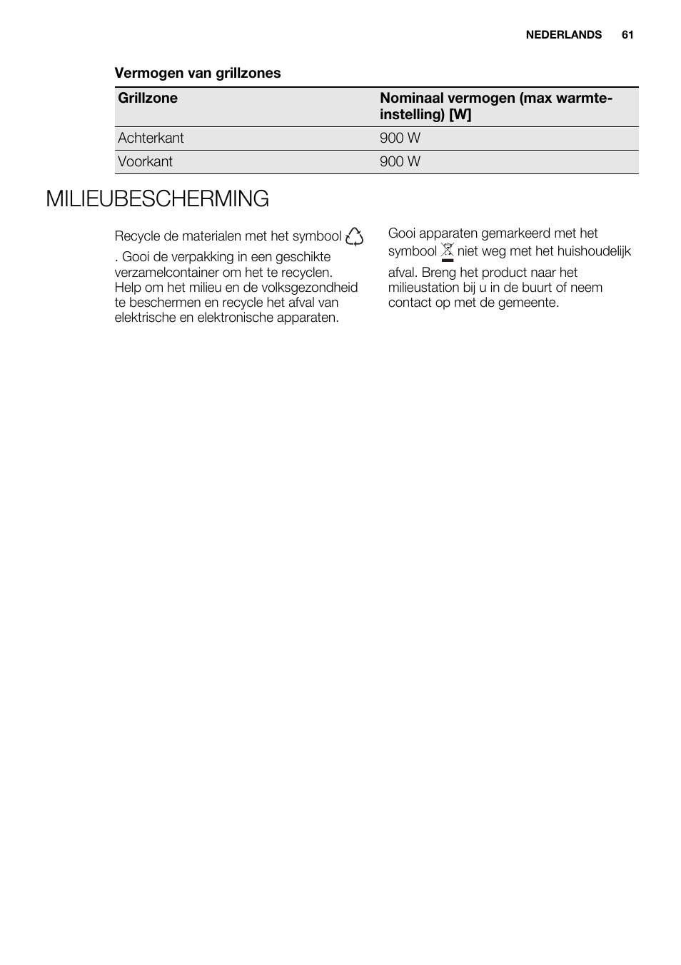 Milieubescherming | Electrolux EQT4520BOG User Manual | Page 61 / 80