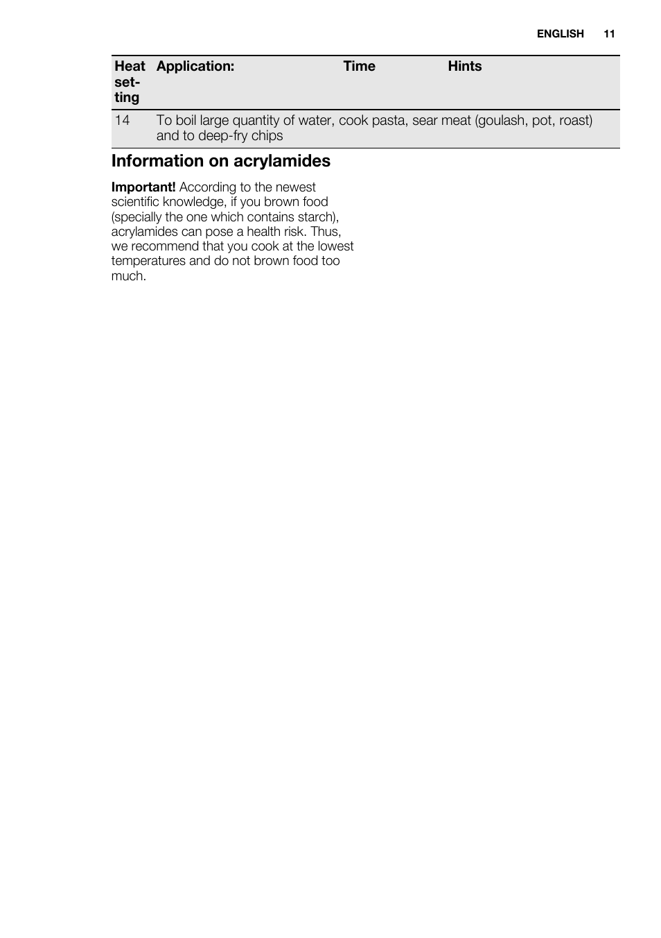 Information on acrylamides | Electrolux EHF8748FOK User Manual | Page 11 / 64