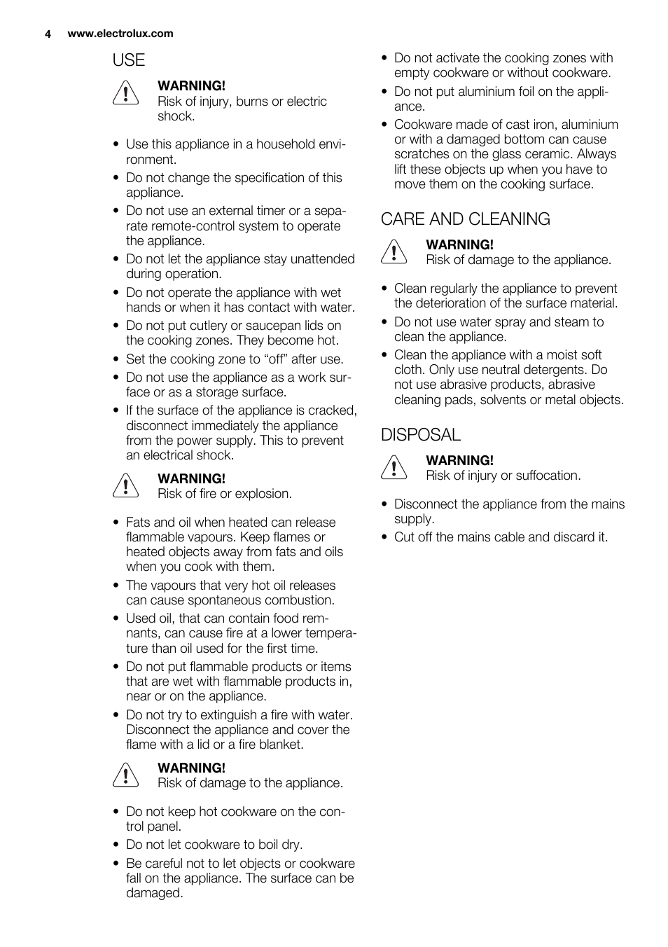 Care and cleaning, Disposal | Electrolux EHF8748FOK User Manual | Page 4 / 64