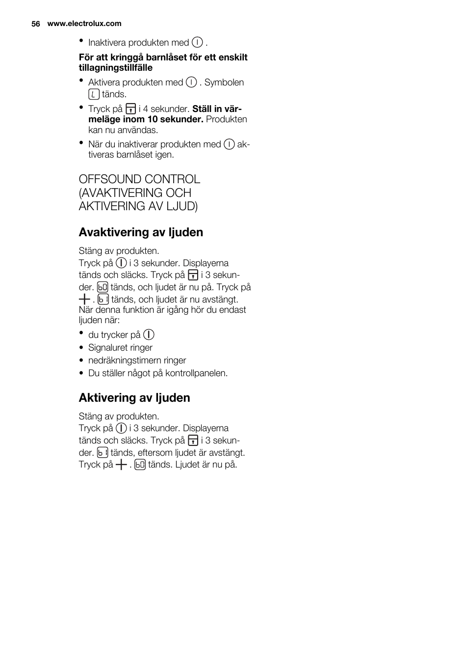 Aktivering av ljuden | Electrolux EHF8748FOK User Manual | Page 56 / 64