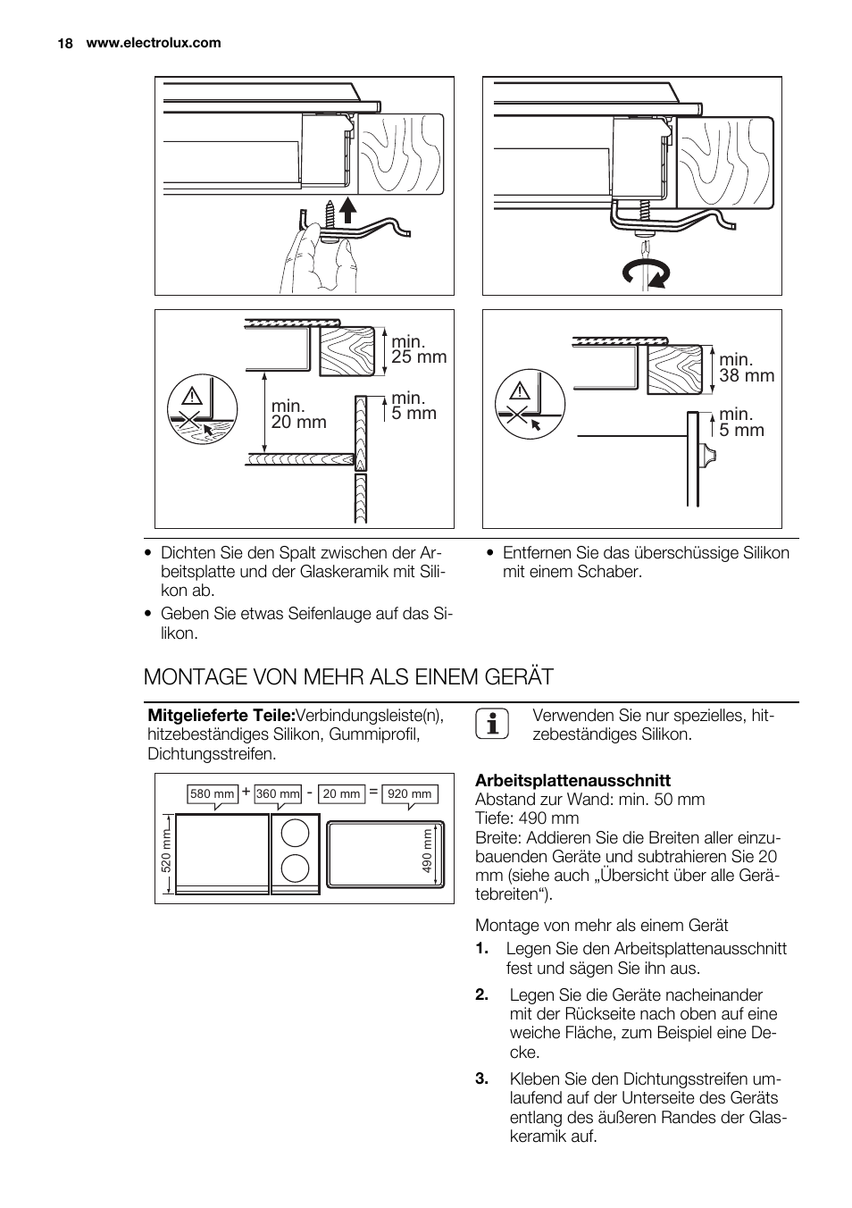 Montage von mehr als einem gerät | Electrolux EQH4512BOG User Manual | Page 18 / 80