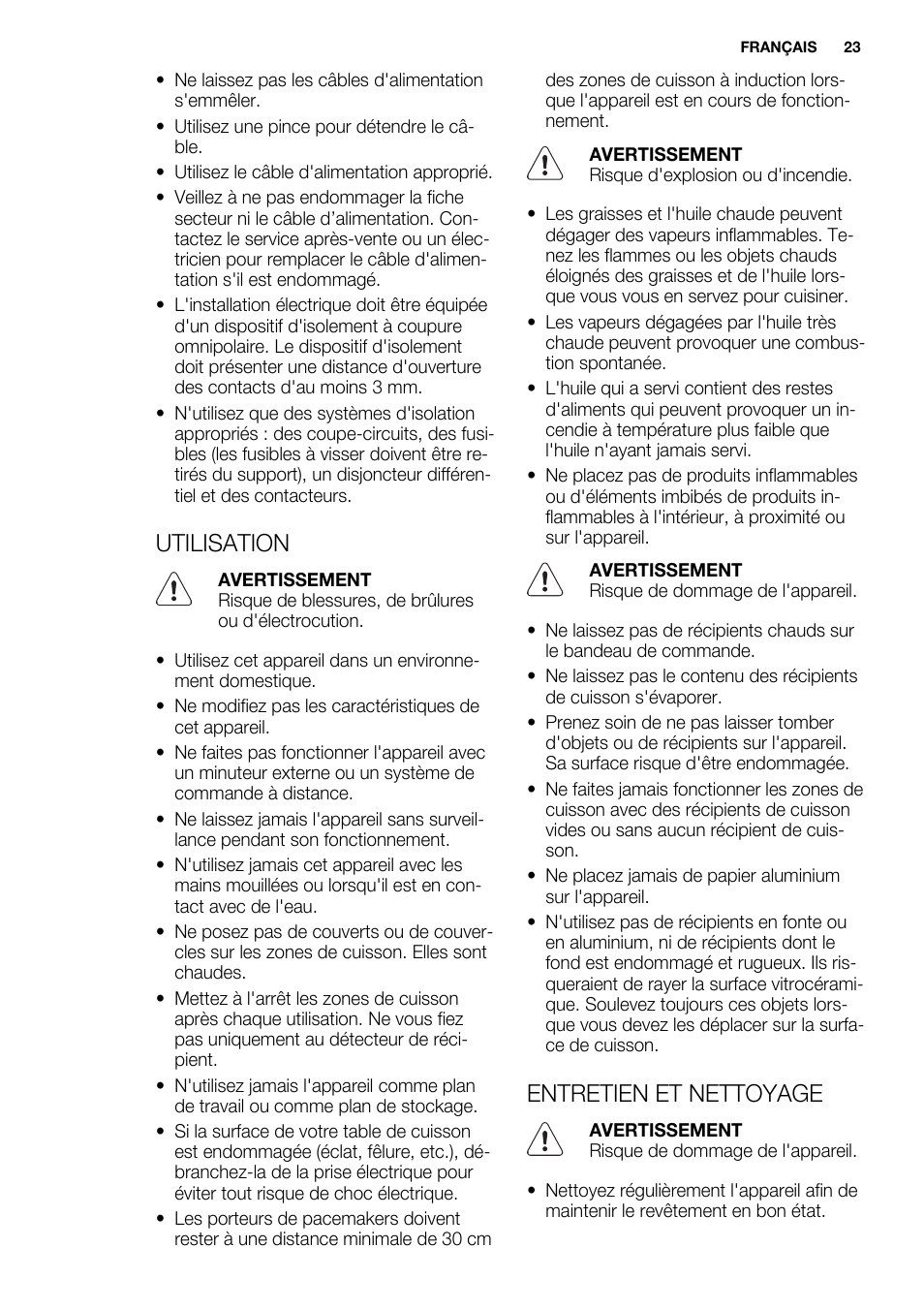 Utilisation, Entretien et nettoyage | Electrolux EQH4512BOG User Manual | Page 23 / 80