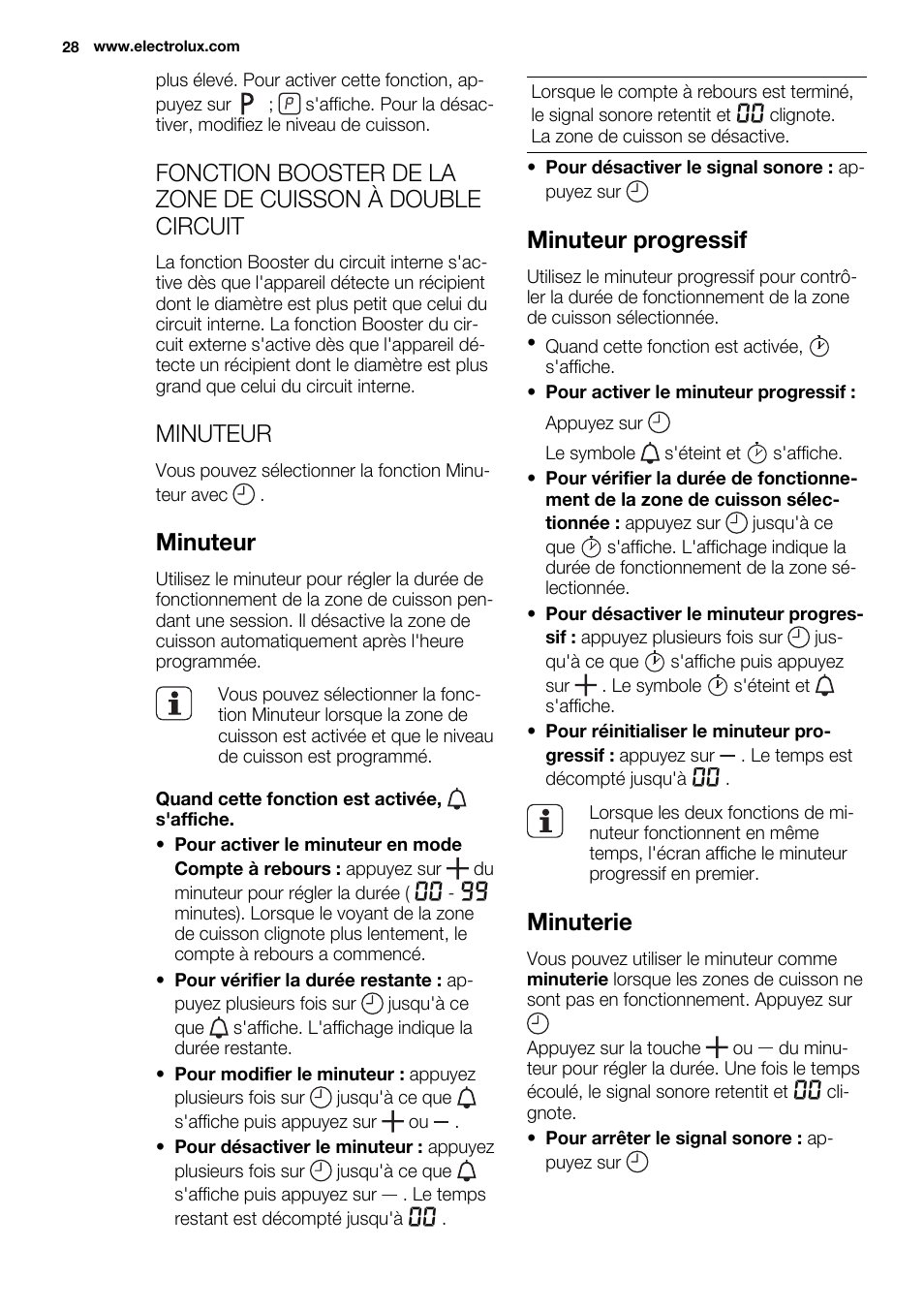 Minuteur, Minuteur progressif, Minuterie | Electrolux EQH4512BOG User Manual | Page 28 / 80