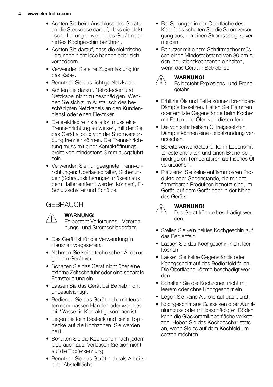 Gebrauch | Electrolux EQH4512BOG User Manual | Page 4 / 80