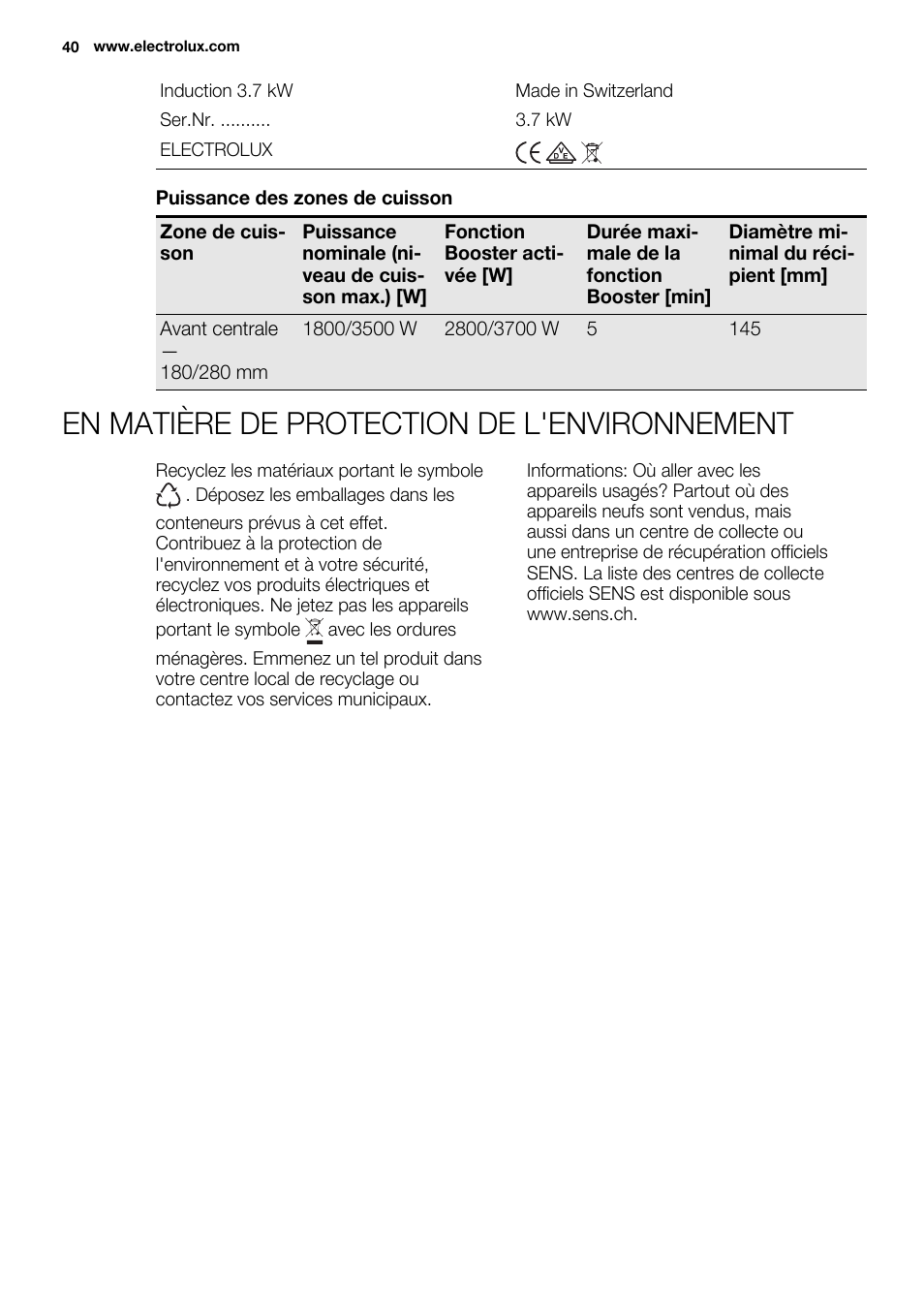 En matière de protection de l'environnement | Electrolux EQH4512BOG User Manual | Page 40 / 80