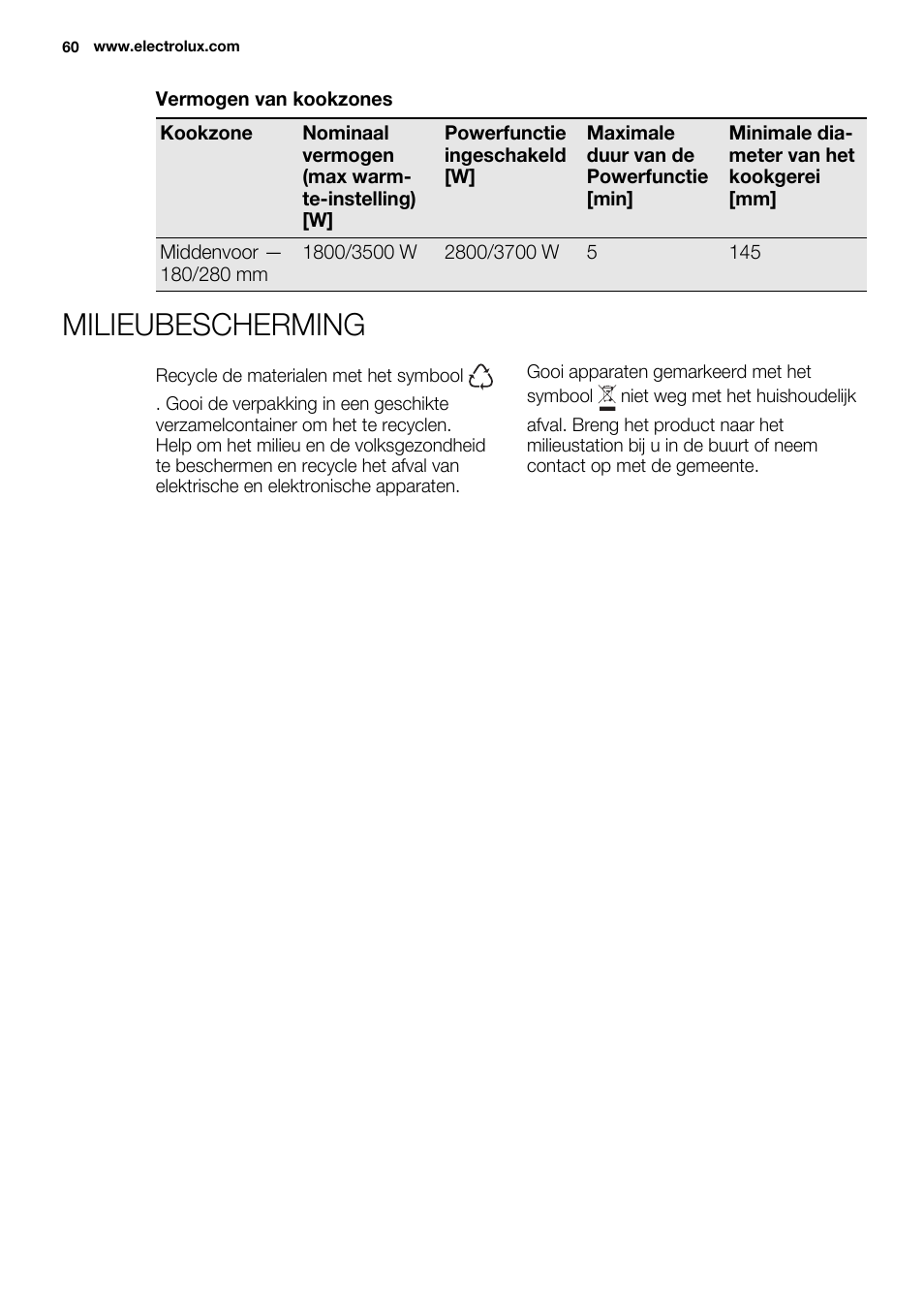 Milieubescherming | Electrolux EQH4512BOG User Manual | Page 60 / 80