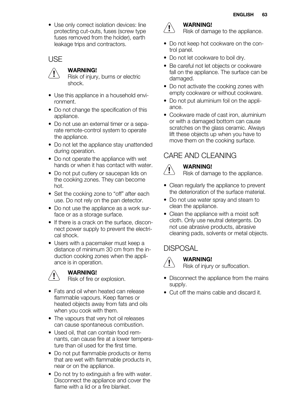 Care and cleaning, Disposal | Electrolux EQH4512BOG User Manual | Page 63 / 80