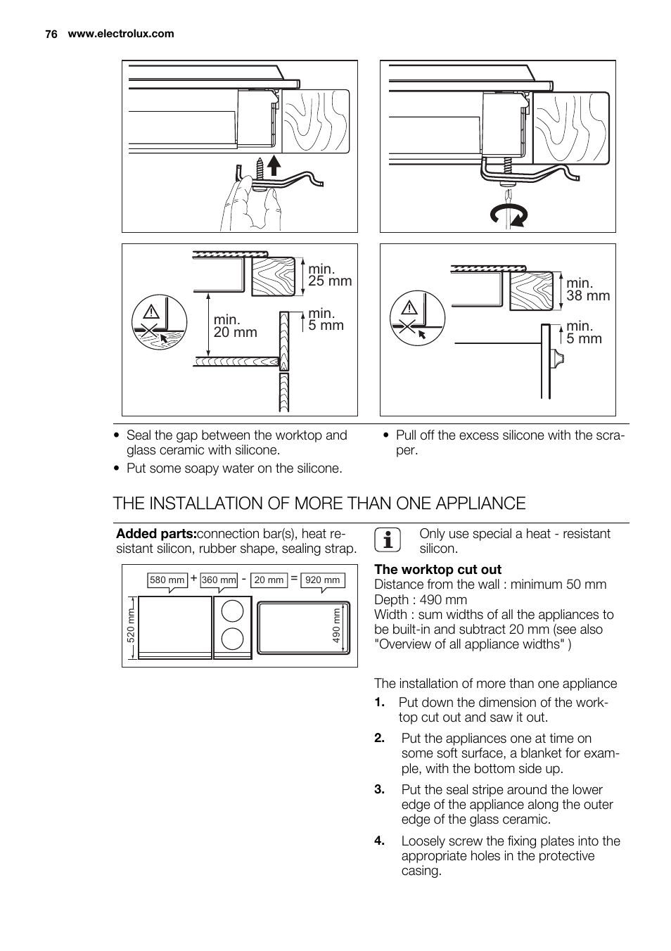 The installation of more than one appliance | Electrolux EQH4512BOG User Manual | Page 76 / 80