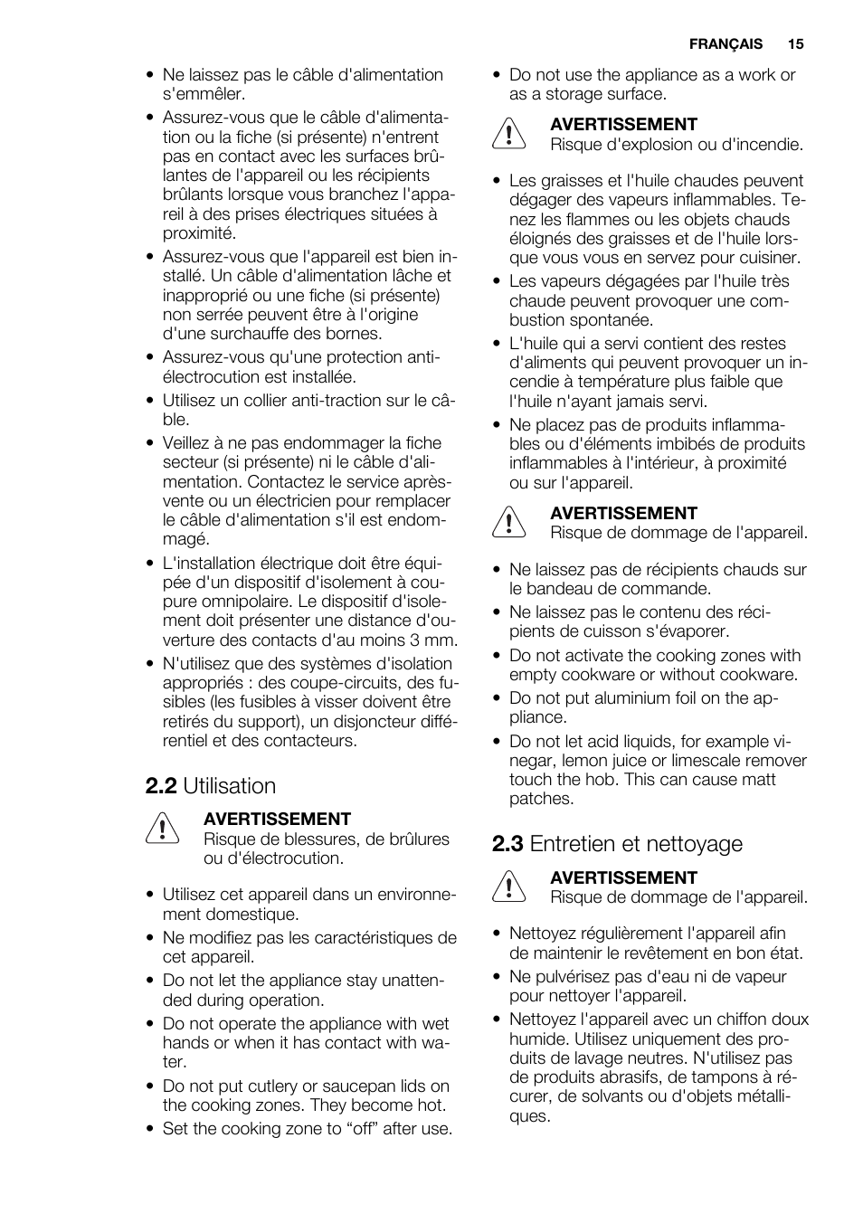 2 utilisation, 3 entretien et nettoyage | Electrolux EHS6940HOX User Manual | Page 15 / 48