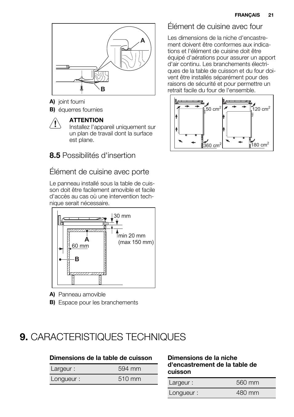 Caracteristiques techniques, Élément de cuisine avec four | Electrolux EHS6940HOX User Manual | Page 21 / 48