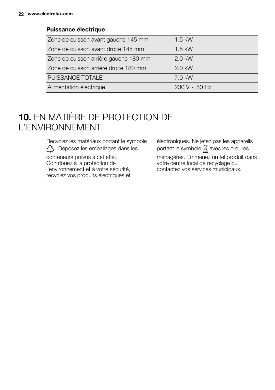 En matière de protection de l'environnement | Electrolux EHS6940HOX User Manual | Page 22 / 48