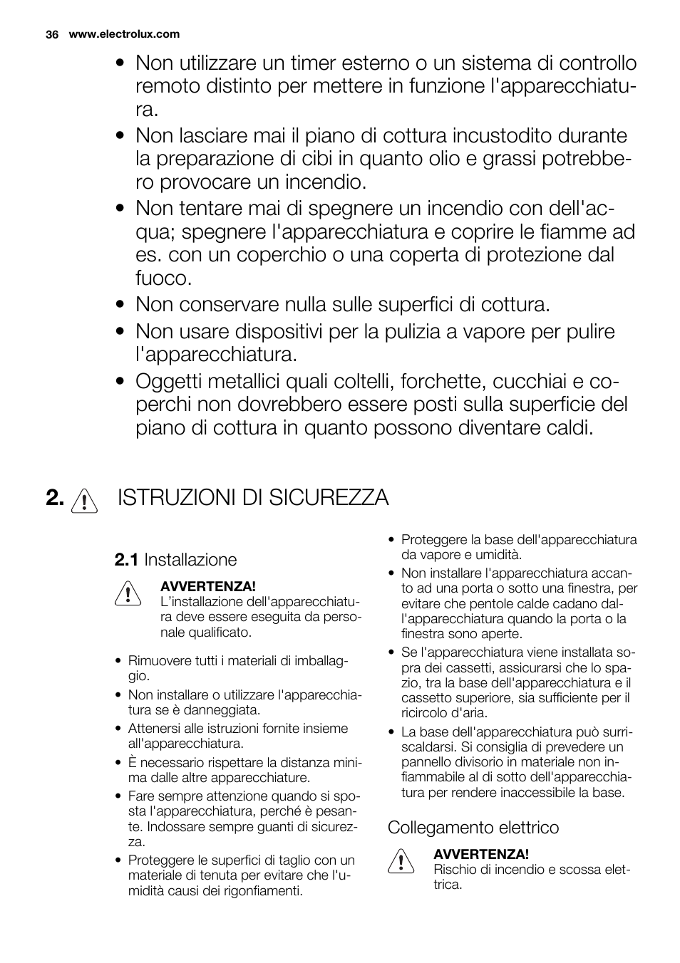 Istruzioni di sicurezza | Electrolux EHS6940HOX User Manual | Page 36 / 48