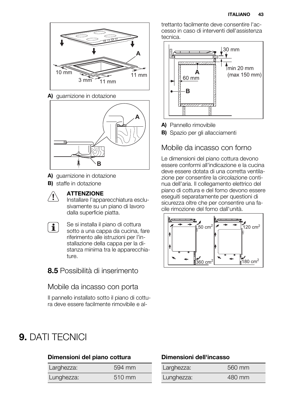 Dati tecnici, Mobile da incasso con forno | Electrolux EHS6940HOX User Manual | Page 43 / 48