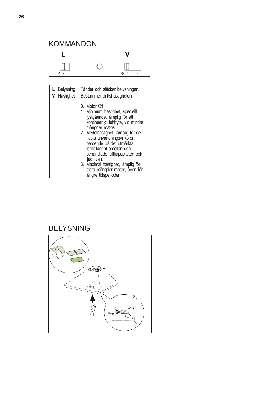 Kommandon belysning | Electrolux EFC60151X User Manual | Page 26 / 56