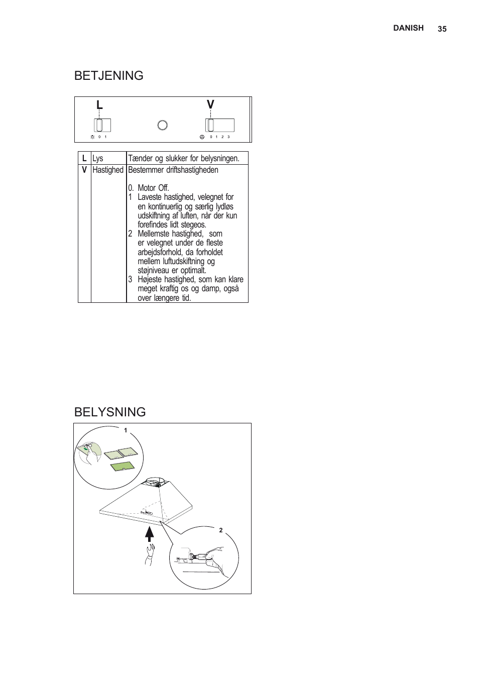Betjening belysning | Electrolux EFC60151X User Manual | Page 35 / 56