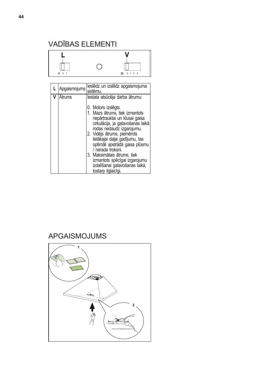 Vadības elementi apgaismojums | Electrolux EFC60151X User Manual | Page 44 / 56
