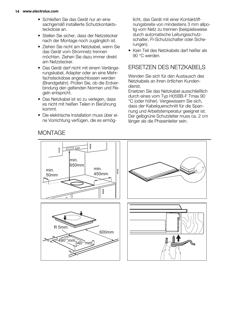 Ersetzen des netzkabels, Montage | Electrolux EQW4111BOG User Manual | Page 14 / 64