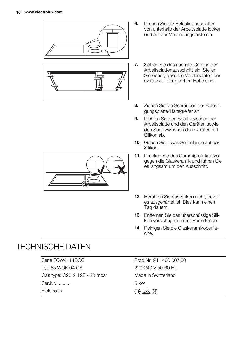 Technische daten | Electrolux EQW4111BOG User Manual | Page 16 / 64