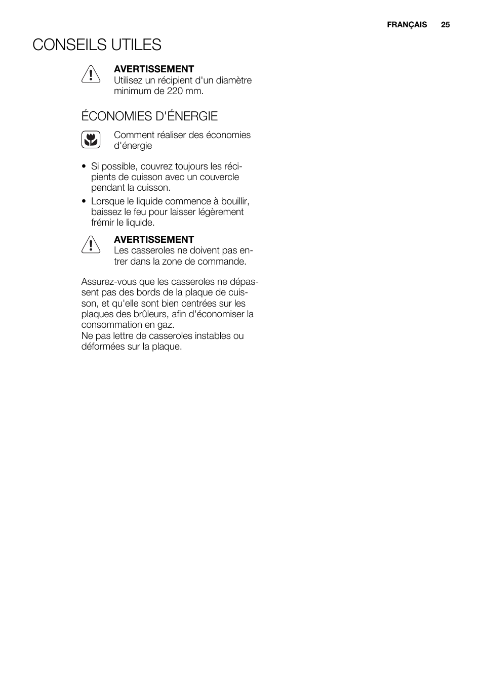 Conseils utiles, Économies d'énergie | Electrolux EQW4111BOG User Manual | Page 25 / 64
