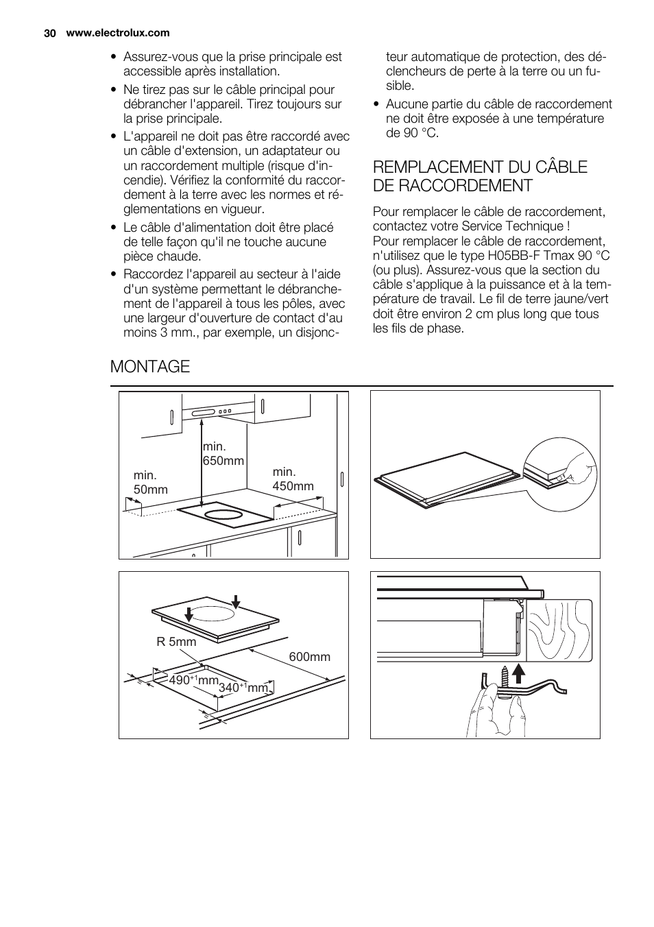 Remplacement du câble de raccordement, Montage | Electrolux EQW4111BOG User Manual | Page 30 / 64