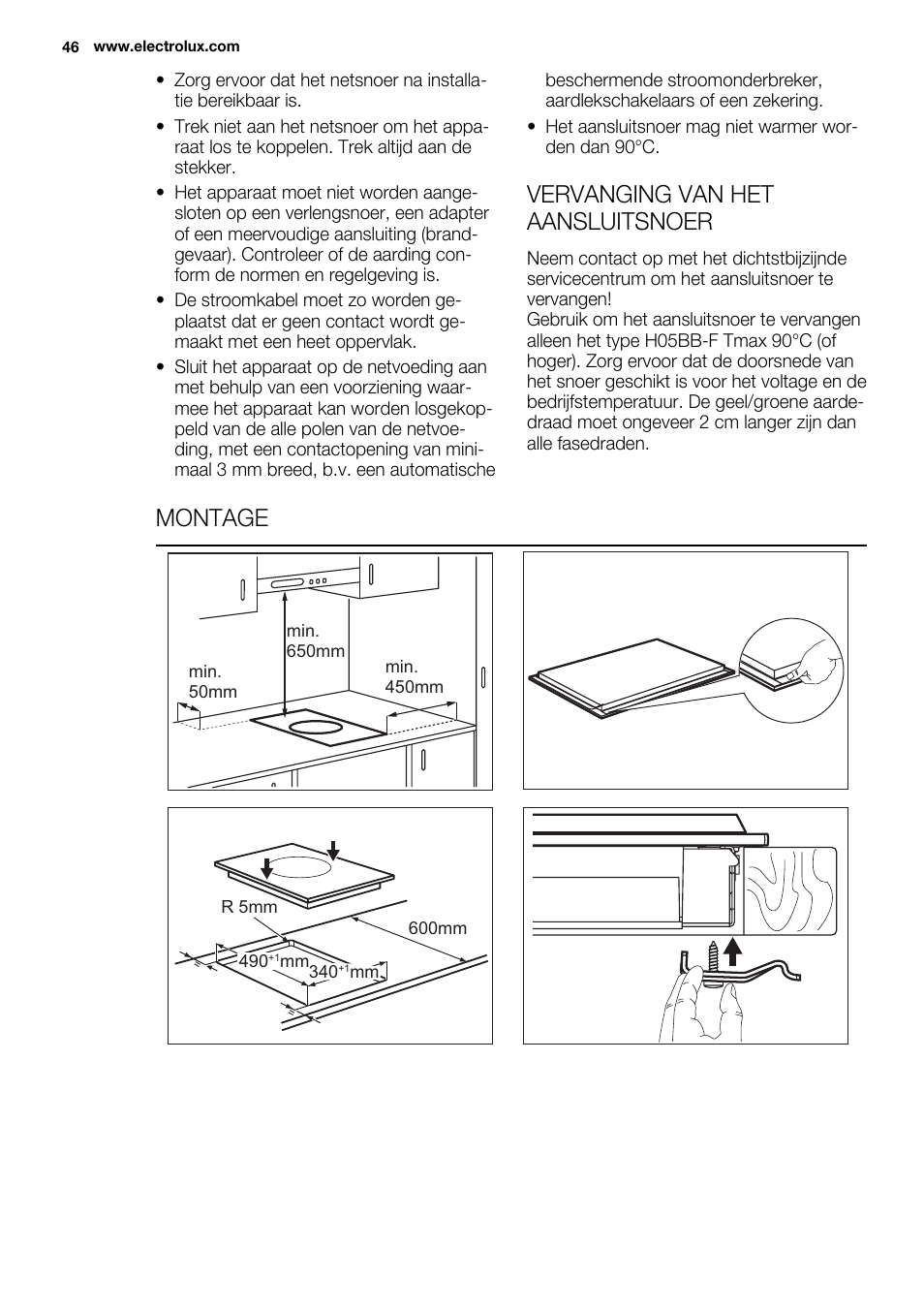 Vervanging van het aansluitsnoer, Montage | Electrolux EQW4111BOG User Manual | Page 46 / 64