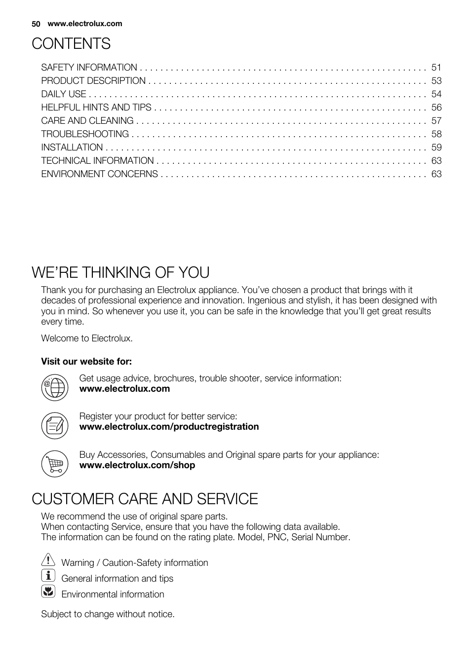 Electrolux EQW4111BOG User Manual | Page 50 / 64