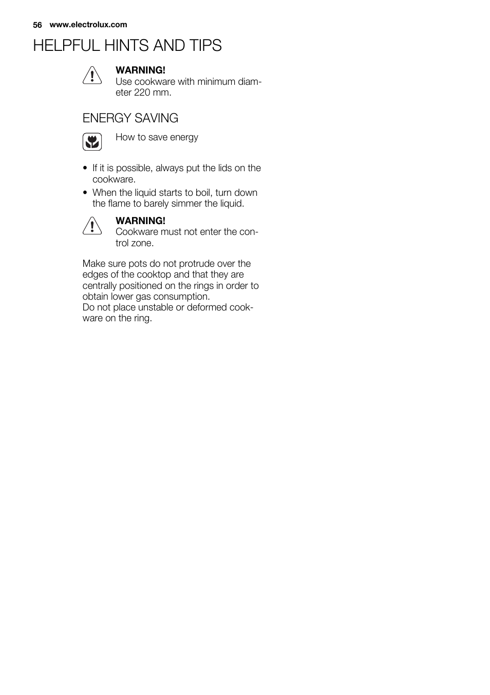 Helpful hints and tips, Energy saving | Electrolux EQW4111BOG User Manual | Page 56 / 64