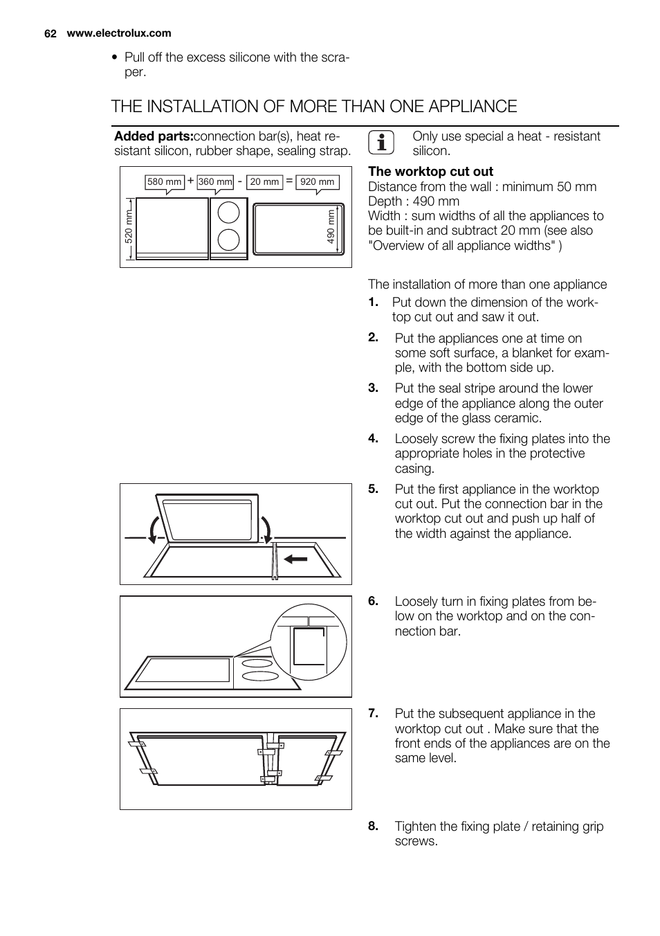 The installation of more than one appliance | Electrolux EQW4111BOG User Manual | Page 62 / 64