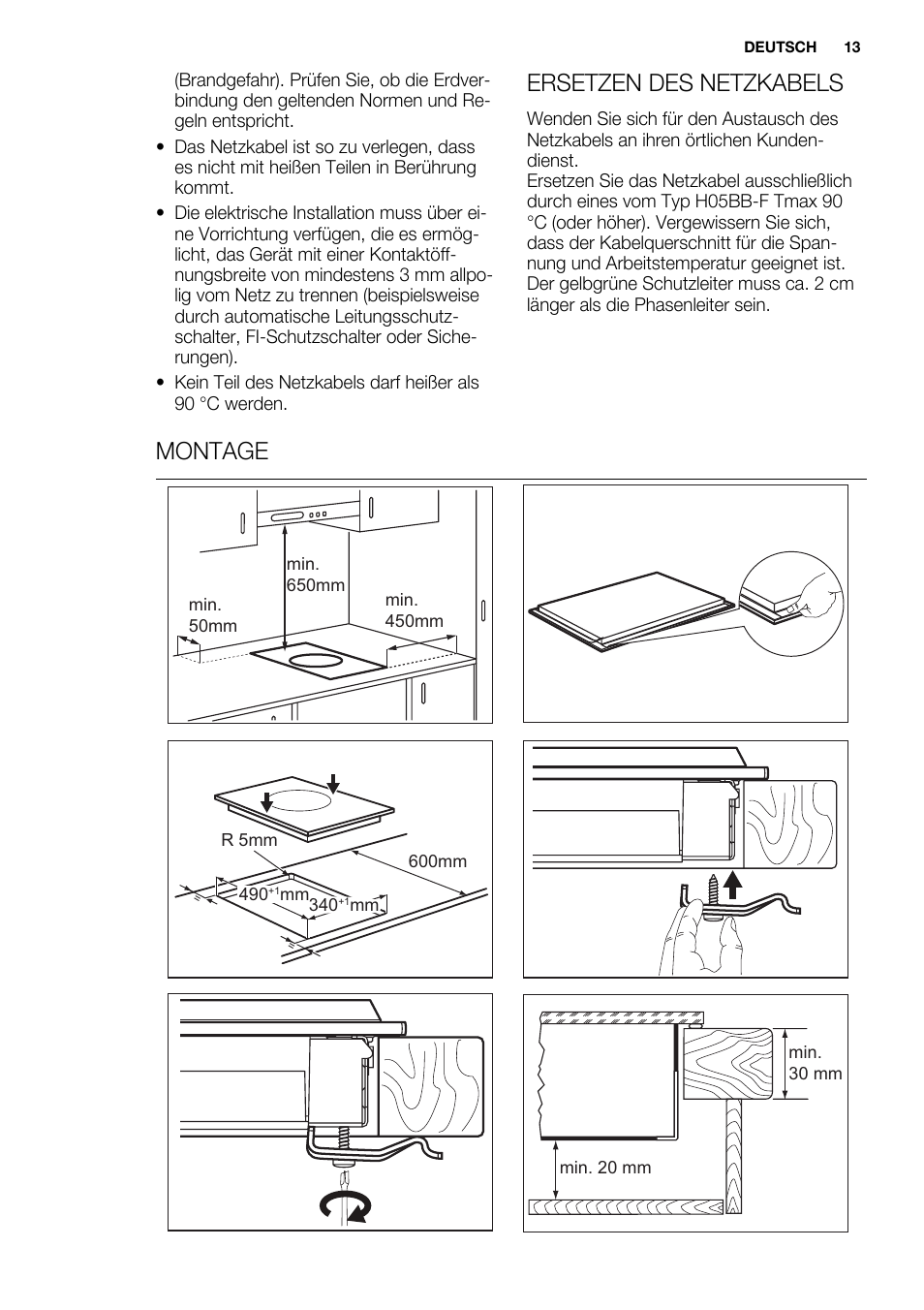 Ersetzen des netzkabels, Montage | Electrolux EQG4120BOG User Manual | Page 13 / 64