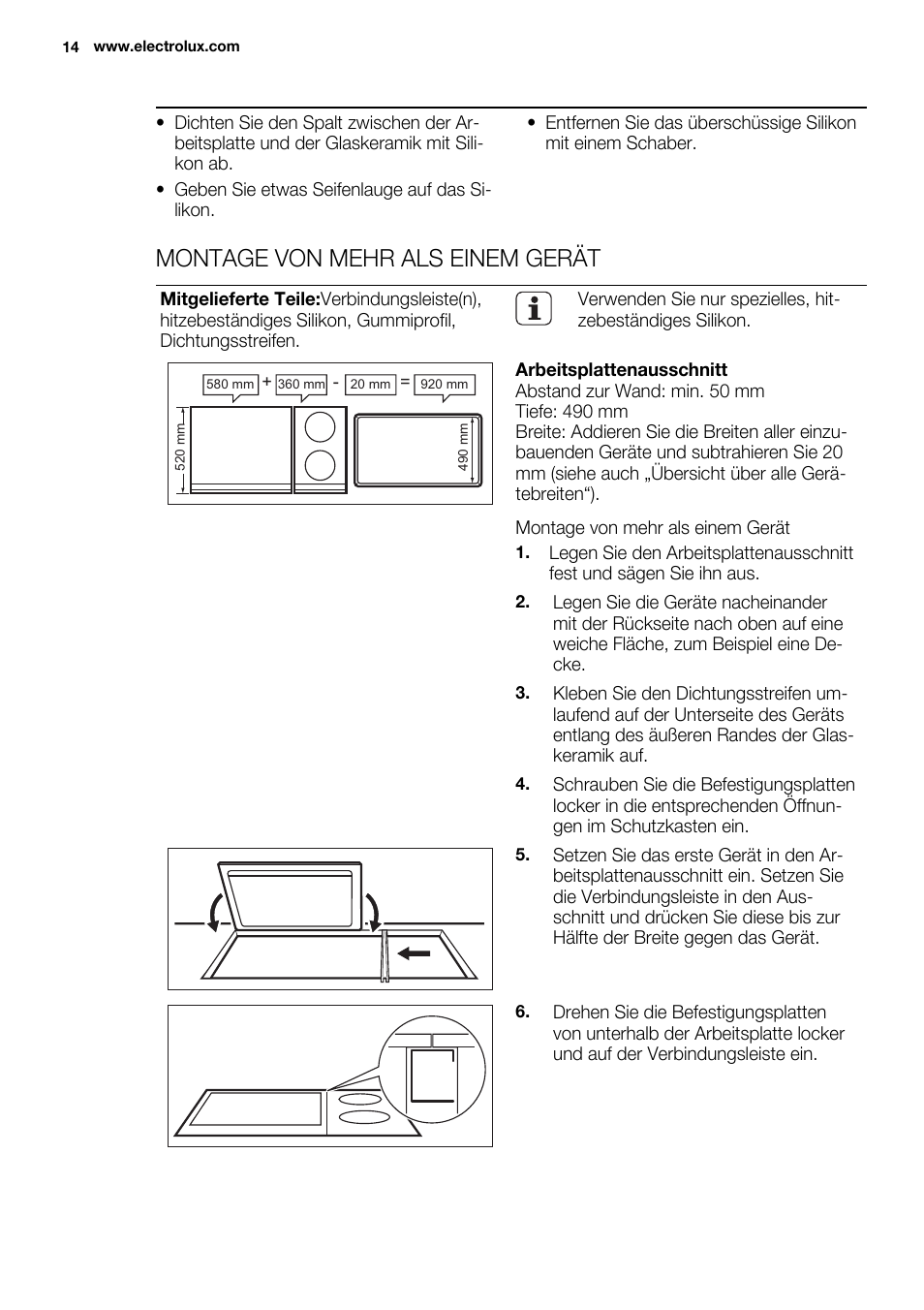 Montage von mehr als einem gerät | Electrolux EQG4120BOG User Manual | Page 14 / 64