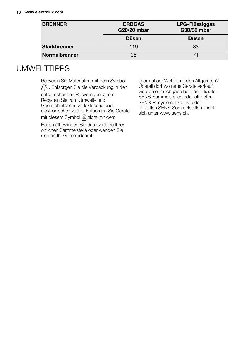 Umwelttipps | Electrolux EQG4120BOG User Manual | Page 16 / 64