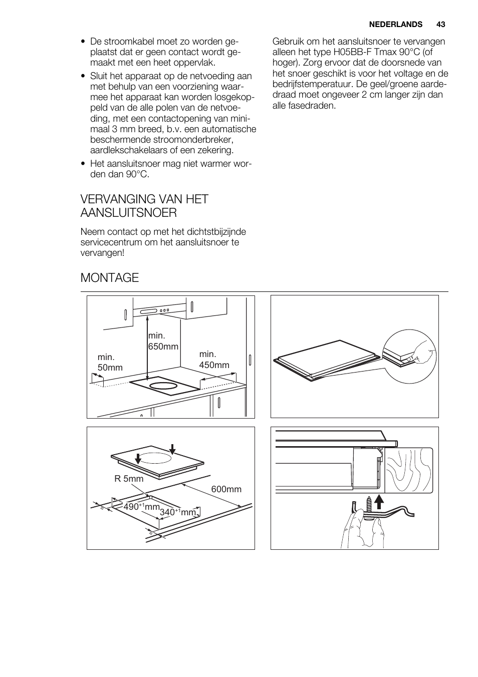 Vervanging van het aansluitsnoer, Montage | Electrolux EQG4120BOG User Manual | Page 43 / 64