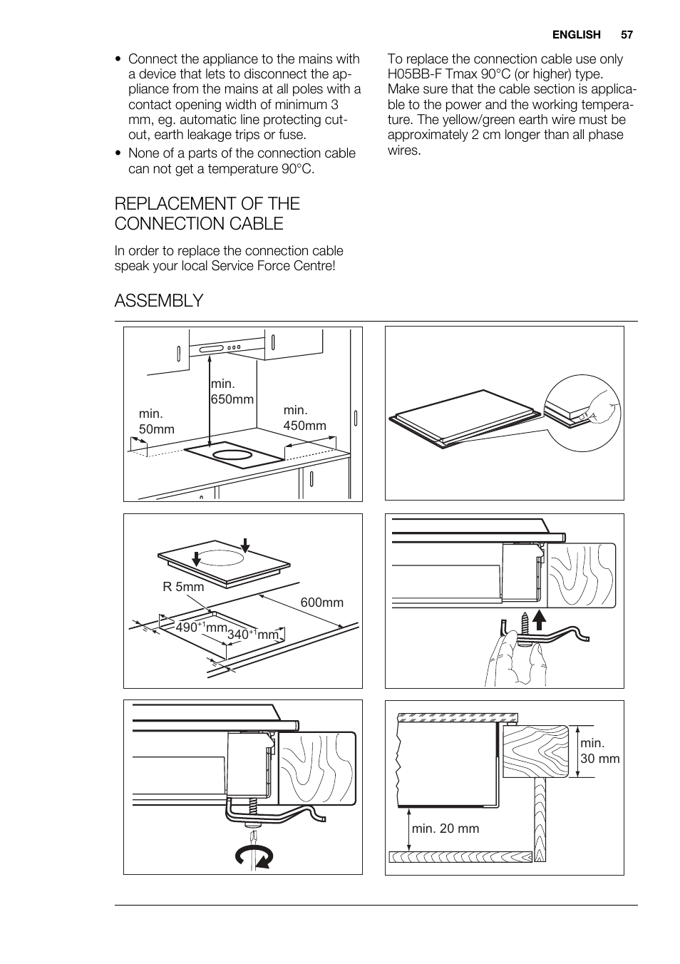 Replacement of the connection cable, Assembly | Electrolux EQG4120BOG User Manual | Page 57 / 64