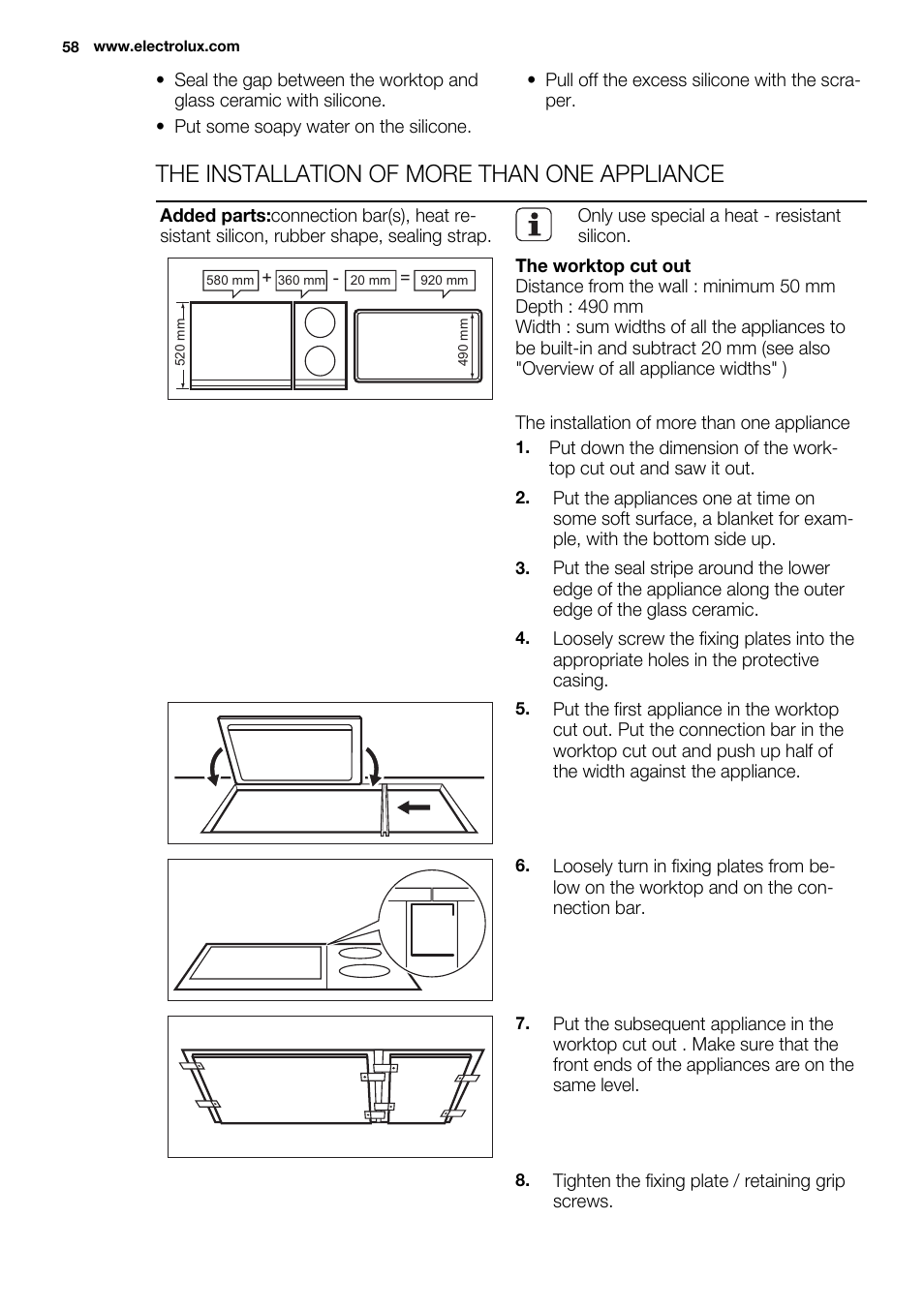 The installation of more than one appliance | Electrolux EQG4120BOG User Manual | Page 58 / 64