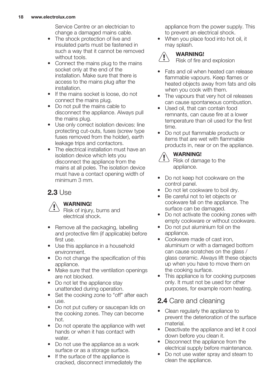 3 use, 4 care and cleaning | Electrolux EHF6241XOK User Manual | Page 18 / 56
