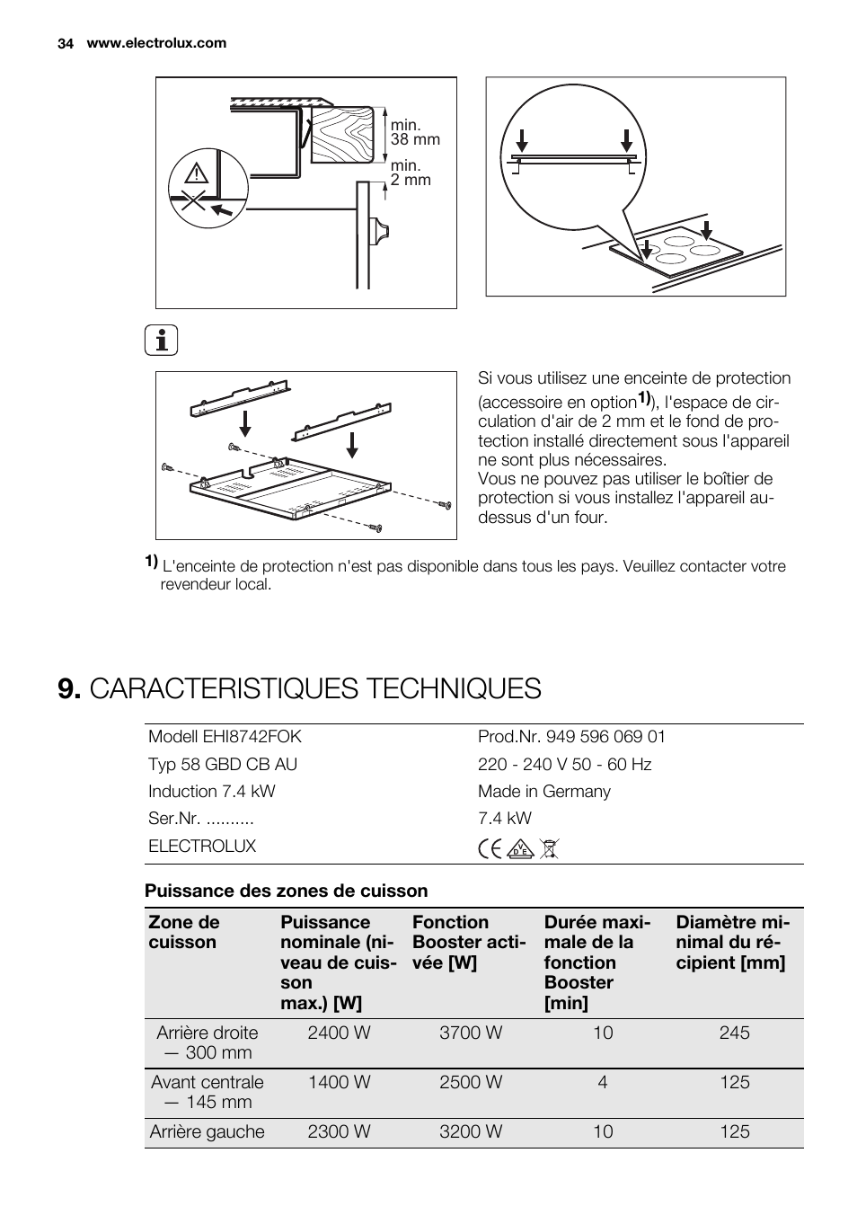 Caracteristiques techniques | Electrolux EHI8742FOK User Manual | Page 34 / 56