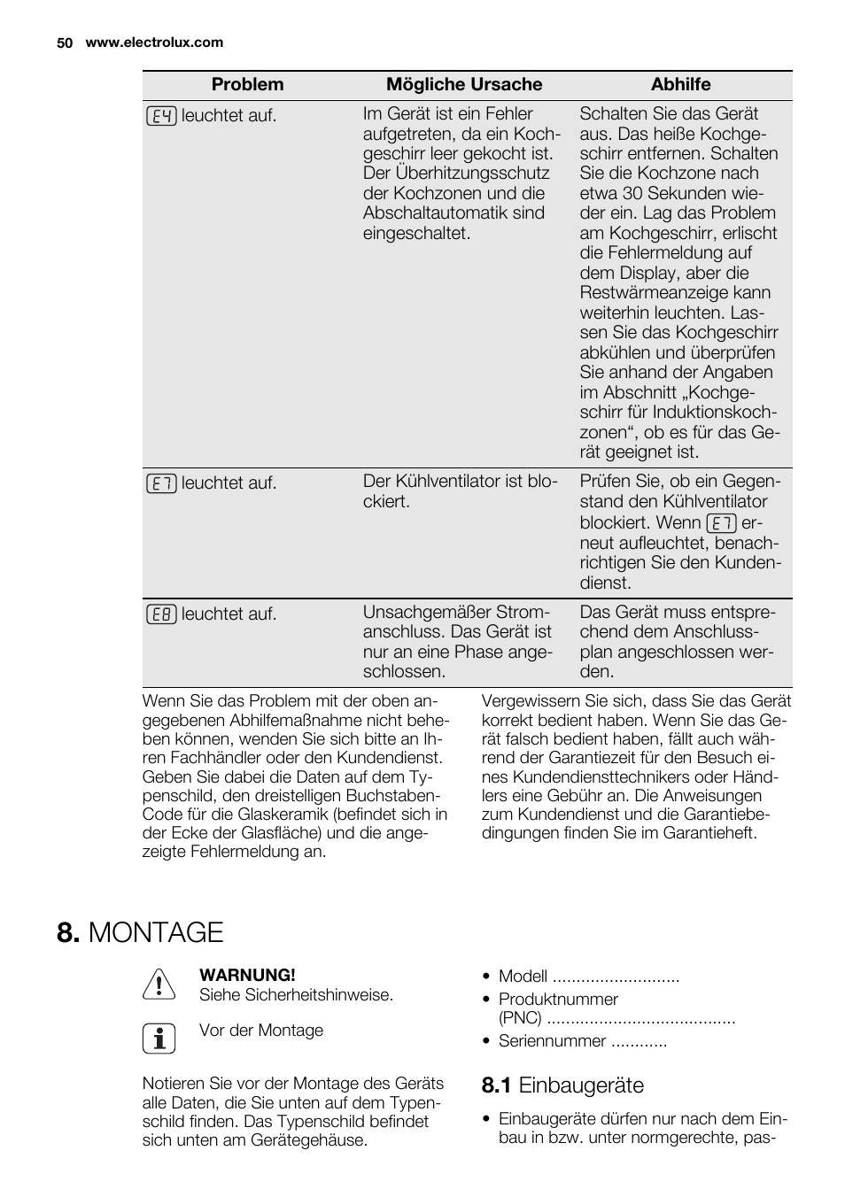 Montage, 1 einbaugeräte | Electrolux EHI8742FOK User Manual | Page 50 / 56