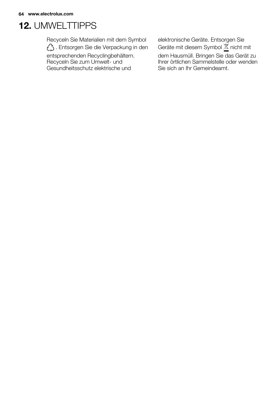 Umwelttipps | Electrolux ESL6355LO User Manual | Page 64 / 68