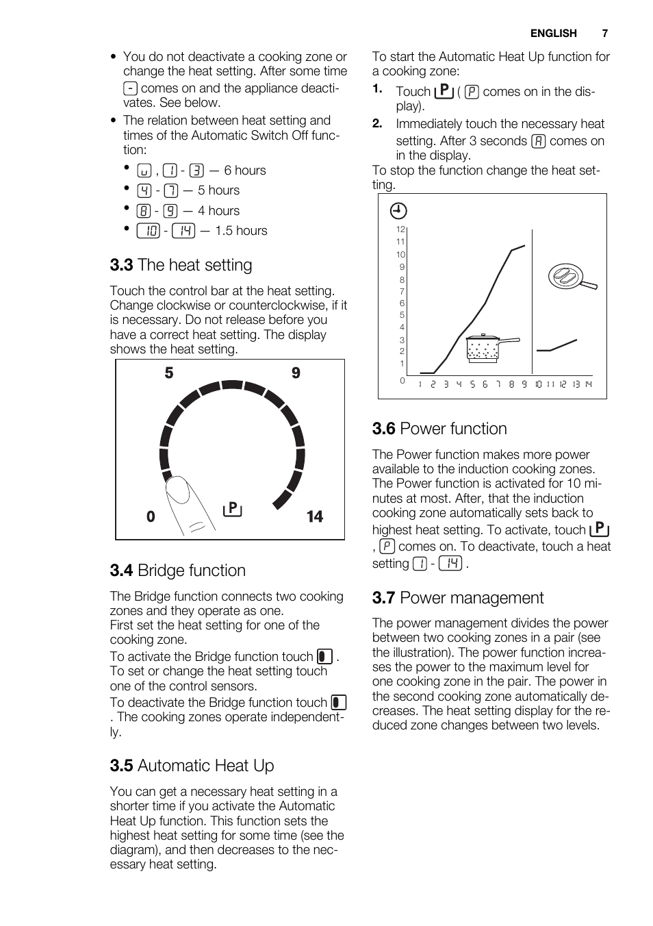 3 the heat setting, 4 bridge function, 5 automatic heat up | 6 power function, 7 power management | Electrolux EHI8742FOK User Manual | Page 7 / 68