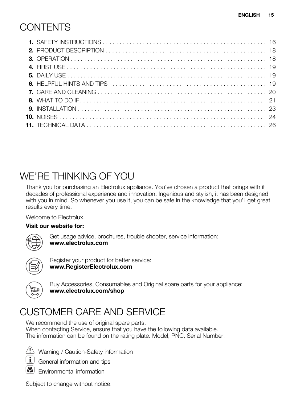 Electrolux ERN1400AEW User Manual | Page 15 / 56