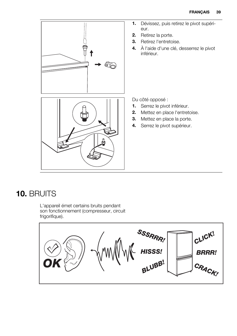 Bruits, Brrr! hisss! click! blubb! crack! sssrrr | Electrolux ERN1400AEW User Manual | Page 39 / 56