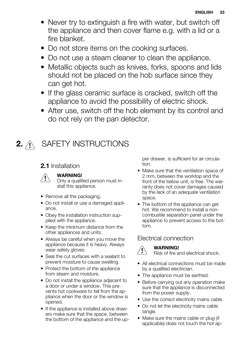 Safety instructions | Electrolux EHH9967FOG User Manual | Page 23 / 80