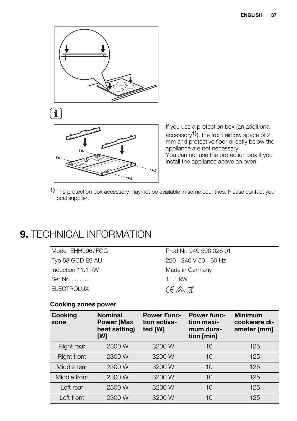 Technical information | Electrolux EHH9967FOG User Manual | Page 37 / 80