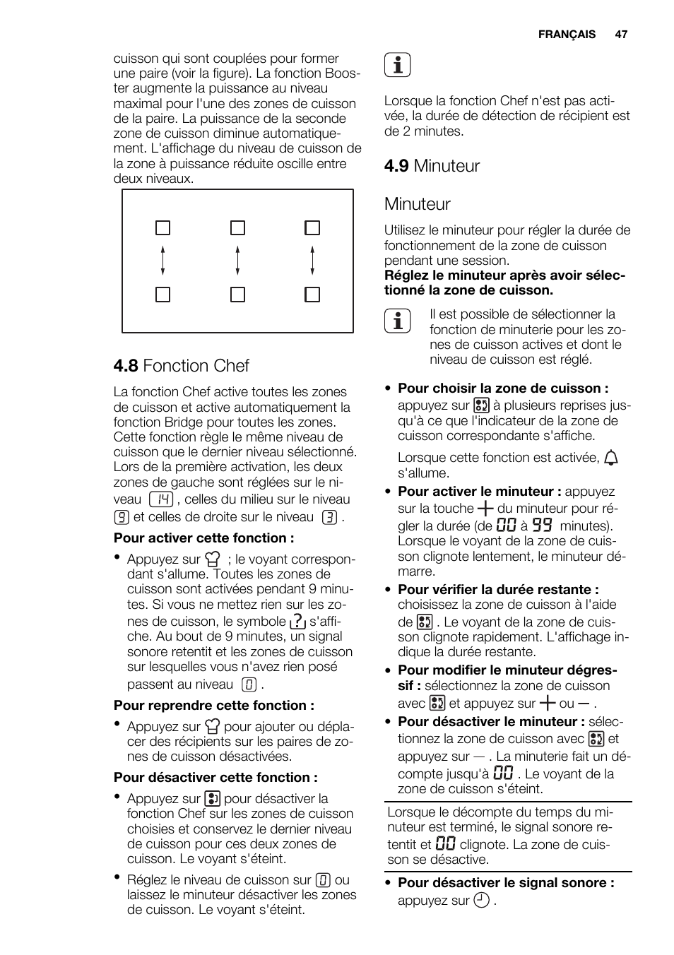 8 fonction chef, 9 minuteur minuteur | Electrolux EHH9967FOG User Manual | Page 47 / 80