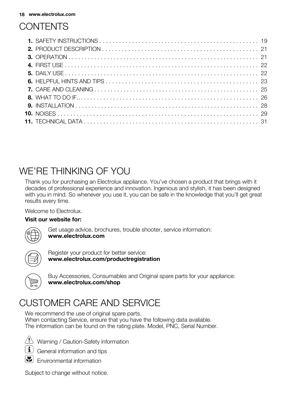 Electrolux ERN1404FOW User Manual | Page 18 / 68