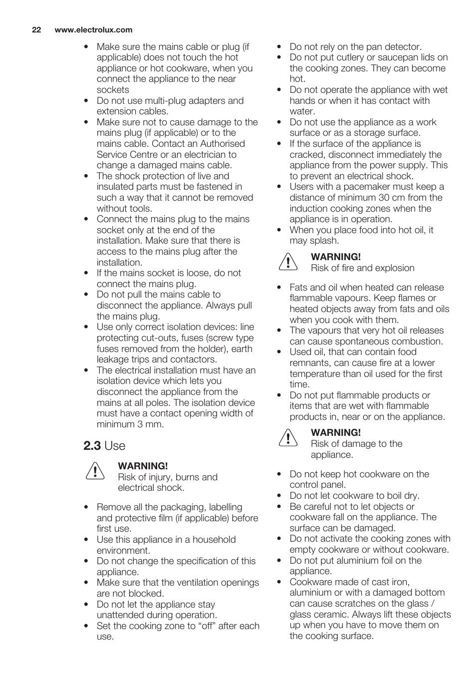 3 use | Electrolux EHH6340XOK User Manual | Page 22 / 72