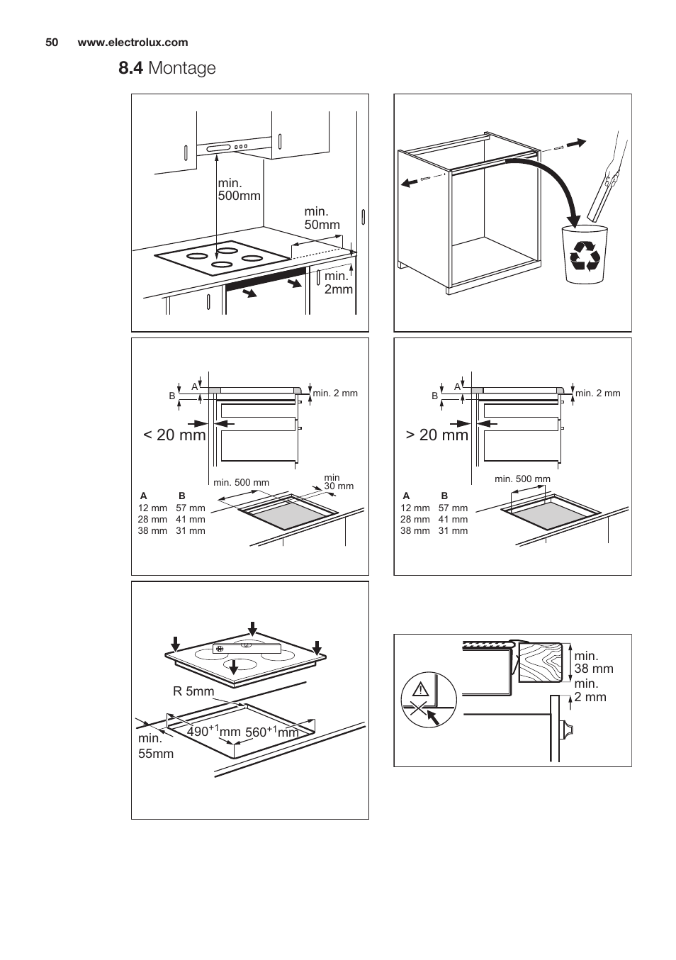 4 montage, 20 mm | Electrolux EHH6340XOK User Manual | Page 50 / 72