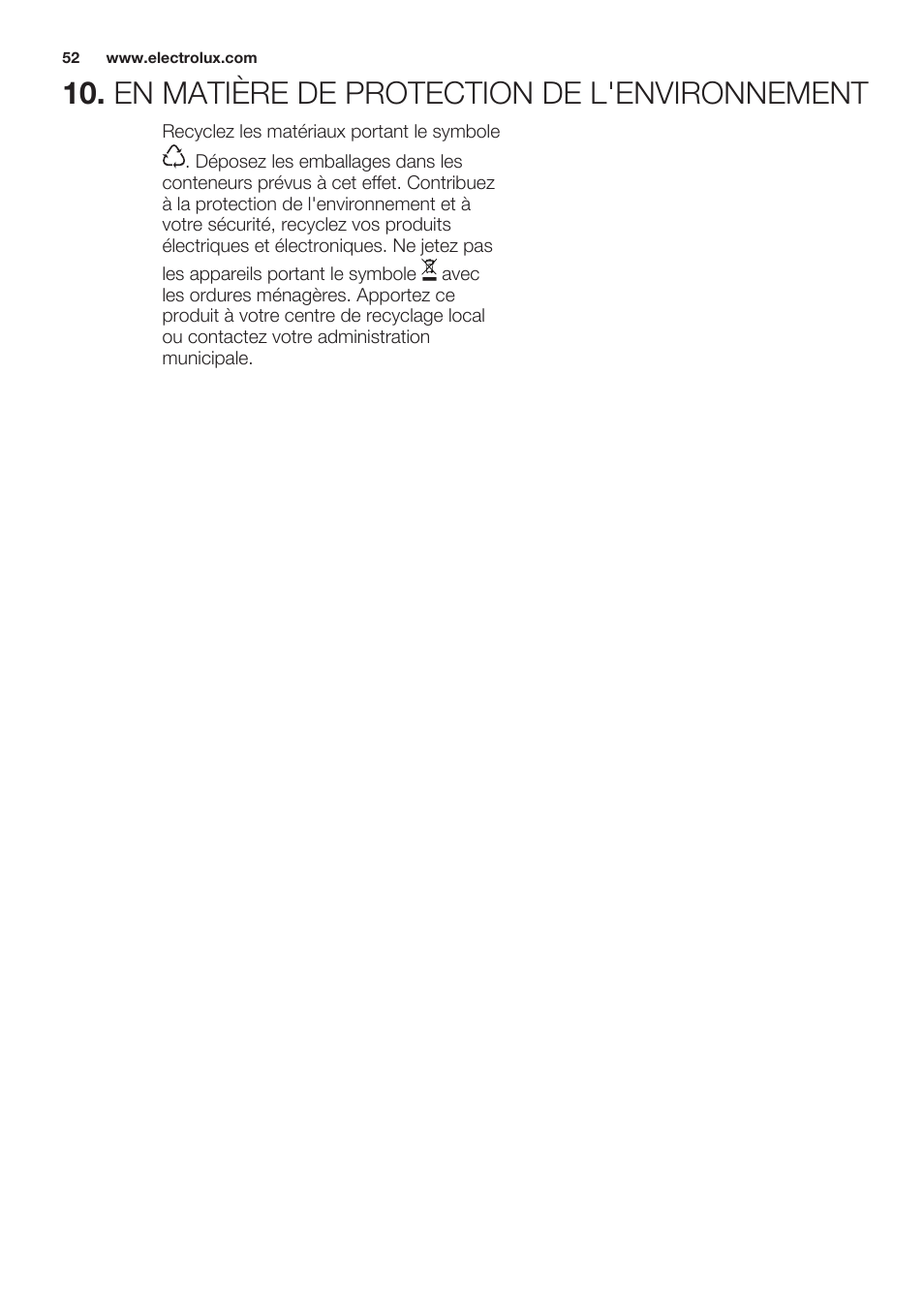 En matière de protection de l'environnement | Electrolux EHH6340XOK User Manual | Page 52 / 72